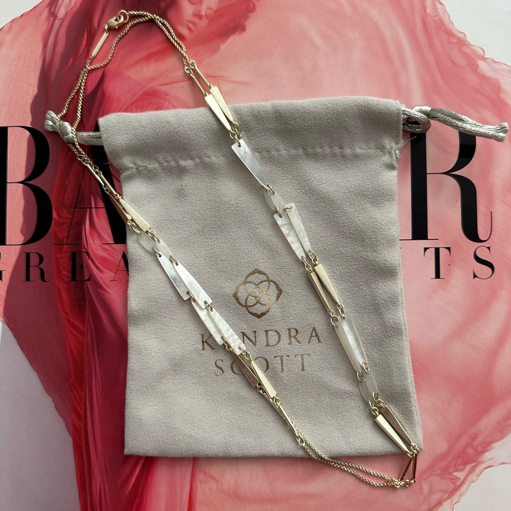 Kendra Scott Aylin Gold Long Necklace in Ivory Mix